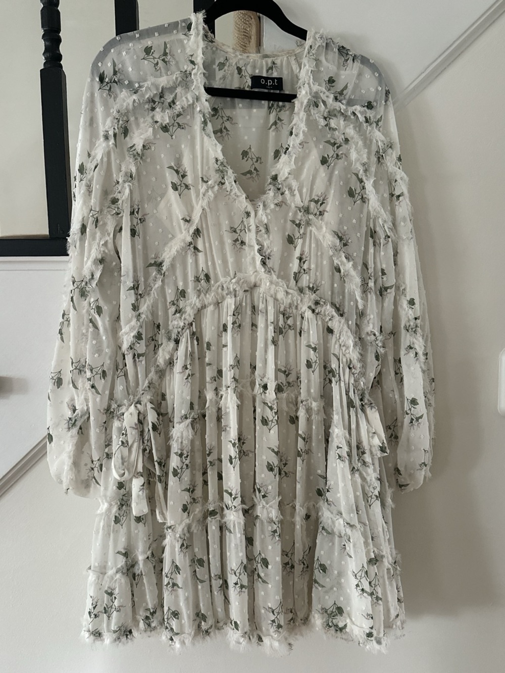 OPT White Floral Ruffle Mini Dress